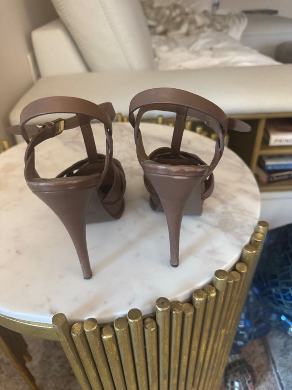 Yves Saint Laurent Brown Leather Knotted Platform Heels - Picture 3 of 4